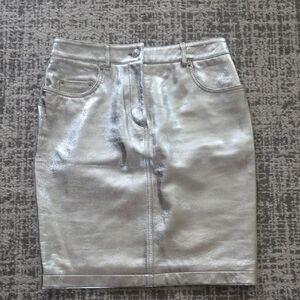 Moschino Silver Metallic Real  Leather Pencil Skirt